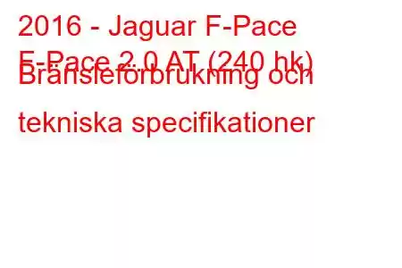 2016 - Jaguar F-Pace
F-Pace 2.0 AT (240 hk) Bränsleförbrukning och tekniska specifikationer