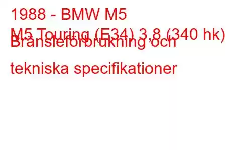 1988 - BMW M5
M5 Touring (E34) 3,8 (340 hk) Bränsleförbrukning och tekniska specifikationer