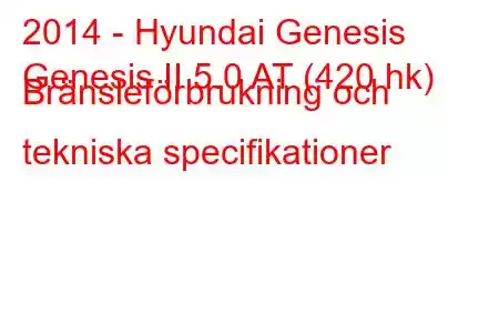 2014 - Hyundai Genesis
Genesis II 5.0 AT (420 hk) Bränsleförbrukning och tekniska specifikationer