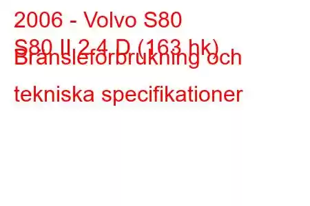 2006 - Volvo S80
S80 II 2.4 D (163 hk) Bränsleförbrukning och tekniska specifikationer