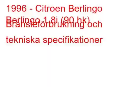 1996 - Citroen Berlingo
Berlingo 1.8i (90 hk) Bränsleförbrukning och tekniska specifikationer