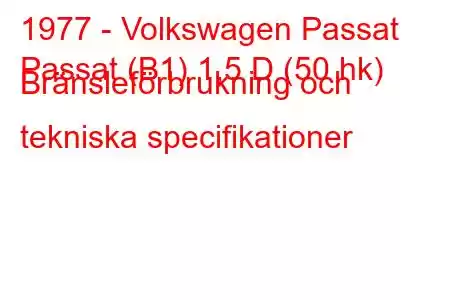 1977 - Volkswagen Passat
Passat (B1) 1,5 D (50 hk) Bränsleförbrukning och tekniska specifikationer