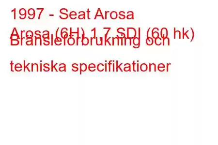 1997 - Seat Arosa
Arosa (6H) 1,7 SDI (60 hk) Bränsleförbrukning och tekniska specifikationer