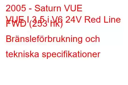 2005 - Saturn VUE
VUE I 3.5 i V6 24V Red Line FWD (253 hk) Bränsleförbrukning och tekniska specifikationer