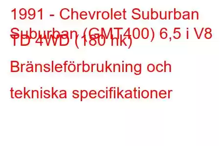 1991 - Chevrolet Suburban
Suburban (GMT400) 6,5 i V8 TD 4WD (180 hk) Bränsleförbrukning och tekniska specifikationer