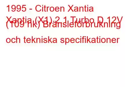 1995 - Citroen Xantia
Xantia (X1) 2.1 Turbo D 12V (109 hk) Bränsleförbrukning och tekniska specifikationer