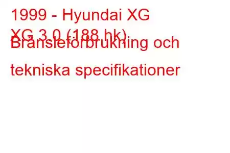 1999 - Hyundai XG
XG 3.0 (188 hk) Bränsleförbrukning och tekniska specifikationer