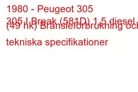 1980 - Peugeot 305
305 I Break (581D) 1,5 diesel (49 hk) Bränsleförbrukning och tekniska specifikationer