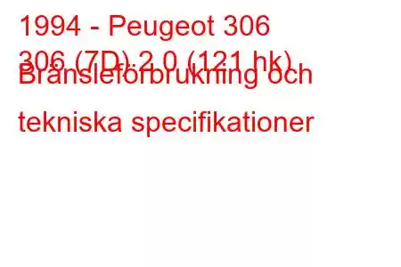 1994 - Peugeot 306
306 (7D) 2.0 (121 hk) Bränsleförbrukning och tekniska specifikationer