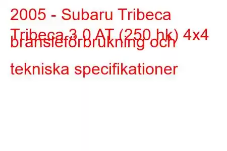 2005 - Subaru Tribeca
Tribeca 3.0 AT (250 hk) 4x4 bränsleförbrukning och tekniska specifikationer