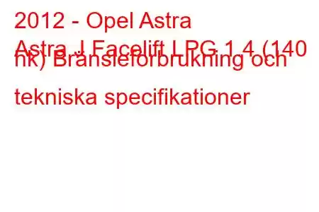 2012 - Opel Astra
Astra J Facelift LPG 1.4 (140 hk) Bränsleförbrukning och tekniska specifikationer