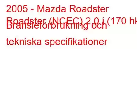 2005 - Mazda Roadster
Roadster (NCEC) 2.0 i (170 hk) Bränsleförbrukning och tekniska specifikationer