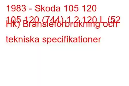 1983 - Skoda 105 120
105 120 (744) 1,2 120 L (52 Hk) Bränsleförbrukning och tekniska specifikationer