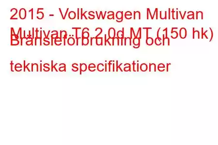 2015 - Volkswagen Multivan
Multivan T6 2.0d MT (150 hk) Bränsleförbrukning och tekniska specifikationer