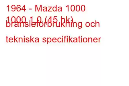 1964 - Mazda 1000
1000 1,0 (45 hk) bränsleförbrukning och tekniska specifikationer