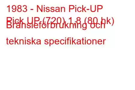 1983 - Nissan Pick-UP
Pick UP (720) 1,8 (80 hk) Bränsleförbrukning och tekniska specifikationer