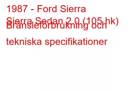 1987 - Ford Sierra
Sierra Sedan 2.0 (105 hk) Bränsleförbrukning och tekniska specifikationer