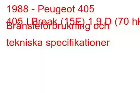 1988 - Peugeot 405
405 I Break (15E) 1,9 D (70 hk) Bränsleförbrukning och tekniska specifikationer