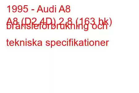 1995 - Audi A8
A8 (D2,4D) 2,8 (163 hk) bränsleförbrukning och tekniska specifikationer