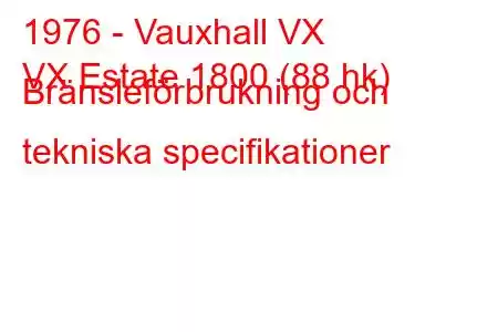 1976 - Vauxhall VX
VX Estate 1800 (88 hk) Bränsleförbrukning och tekniska specifikationer