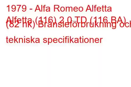 1979 - Alfa Romeo Alfetta
Alfetta (116) 2.0 TD (116.BA) (82 hk) Bränsleförbrukning och tekniska specifikationer