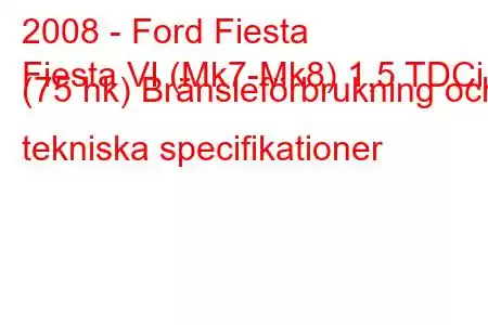 2008 - Ford Fiesta
Fiesta VI (Mk7-Mk8) 1,5 TDCi (75 hk) Bränsleförbrukning och tekniska specifikationer