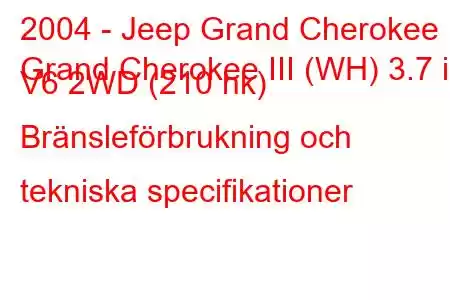 2004 - Jeep Grand Cherokee
Grand Cherokee III (WH) 3.7 i V6 2WD (210 hk) Bränsleförbrukning och tekniska specifikationer