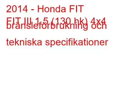 2014 - Honda FIT
FIT III 1.5 (130 hk) 4x4 bränsleförbrukning och tekniska specifikationer