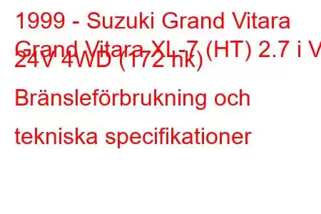 1999 - Suzuki Grand Vitara
Grand Vitara XL-7 (HT) 2.7 i V6 24V 4WD (172 hk) Bränsleförbrukning och tekniska specifikationer