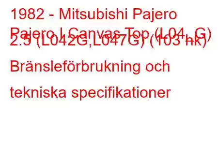 1982 - Mitsubishi Pajero
Pajero I Canvas Top (L04_G) 2.5 (L042G,L047G) (103 hk) Bränsleförbrukning och tekniska specifikationer