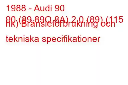 1988 - Audi 90
90 (89,89Q,8A) 2,0 (89) (115 hk) Bränsleförbrukning och tekniska specifikationer