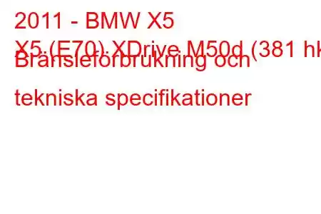 2011 - BMW X5
X5 (E70) XDrive M50d (381 hk) Bränsleförbrukning och tekniska specifikationer