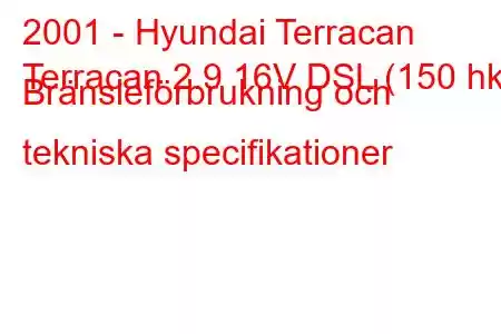 2001 - Hyundai Terracan
Terracan 2.9 16V DSL (150 hk) Bränsleförbrukning och tekniska specifikationer