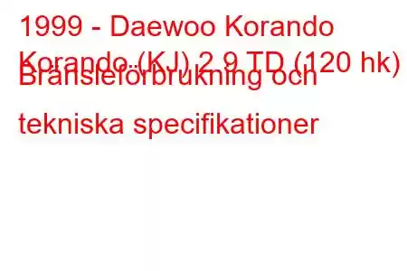 1999 - Daewoo Korando
Korando (KJ) 2.9 TD (120 hk) Bränsleförbrukning och tekniska specifikationer