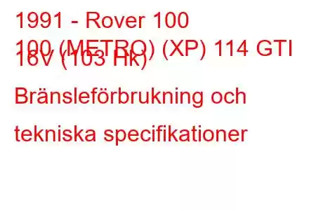 1991 - Rover 100
100 (METRO) (XP) 114 GTI 16V (103 Hk) Bränsleförbrukning och tekniska specifikationer