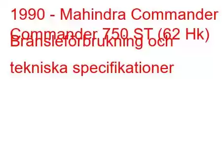 1990 - Mahindra Commander
Commander 750 ST (62 Hk) Bränsleförbrukning och tekniska specifikationer