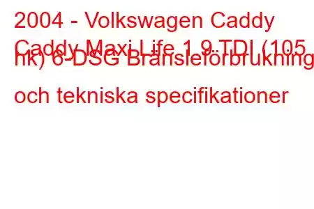 2004 - Volkswagen Caddy
Caddy Maxi Life 1.9 TDI (105 hk) 6-DSG Bränsleförbrukning och tekniska specifikationer