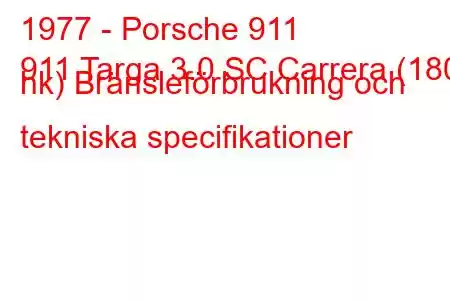 1977 - Porsche 911
911 Targa 3.0 SC Carrera (180 hk) Bränsleförbrukning och tekniska specifikationer