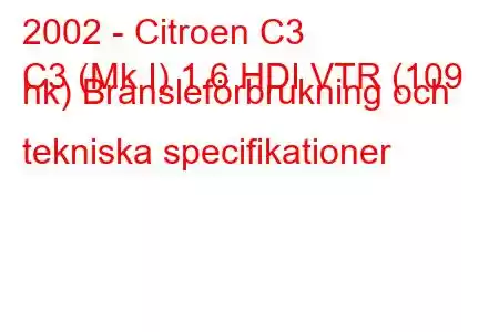 2002 - Citroen C3
C3 (Mk I) 1.6 HDI VTR (109 hk) Bränsleförbrukning och tekniska specifikationer