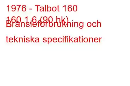 1976 - Talbot 160
160 1,6 (90 hk) Bränsleförbrukning och tekniska specifikationer