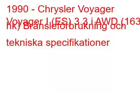 1990 - Chrysler Voyager
Voyager I (ES) 3.3 i AWD (163 hk) Bränsleförbrukning och tekniska specifikationer