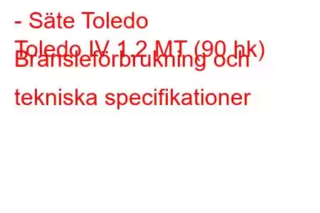 - Säte Toledo
Toledo IV 1.2 MT (90 hk) Bränsleförbrukning och tekniska specifikationer