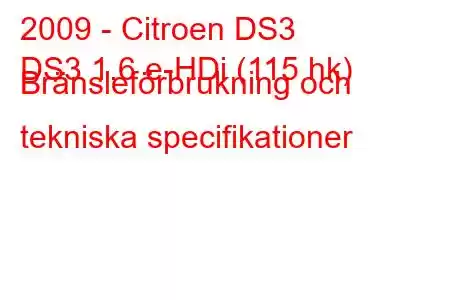 2009 - Citroen DS3
DS3 1.6 e-HDi (115 hk) Bränsleförbrukning och tekniska specifikationer