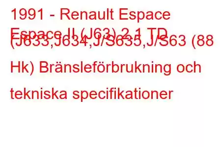 1991 - Renault Espace
Espace II (J63) 2.1 TD (J633,J634,J/S635,J/S63 (88 Hk) Bränsleförbrukning och tekniska specifikationer