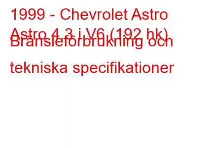 1999 - Chevrolet Astro
Astro 4.3 i V6 (192 hk) Bränsleförbrukning och tekniska specifikationer