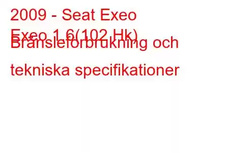 2009 - Seat Exeo
Exeo 1.6(102 Hk) Bränsleförbrukning och tekniska specifikationer