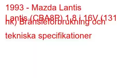 1993 - Mazda Lantis
Lantis (CBA8P) 1,8 i 16V (131 hk) Bränsleförbrukning och tekniska specifikationer