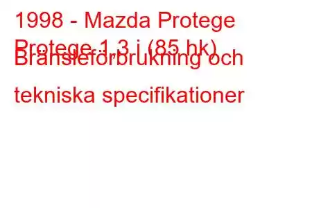 1998 - Mazda Protege
Protege 1,3 i (85 hk) Bränsleförbrukning och tekniska specifikationer