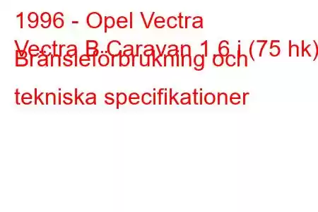 1996 - Opel Vectra
Vectra B Caravan 1,6 i (75 hk) Bränsleförbrukning och tekniska specifikationer