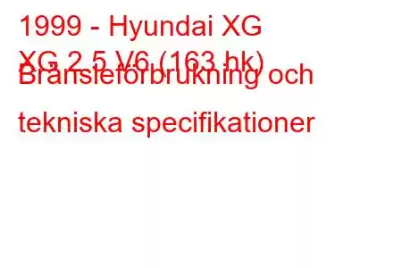 1999 - Hyundai XG
XG 2.5 V6 (163 hk) Bränsleförbrukning och tekniska specifikationer